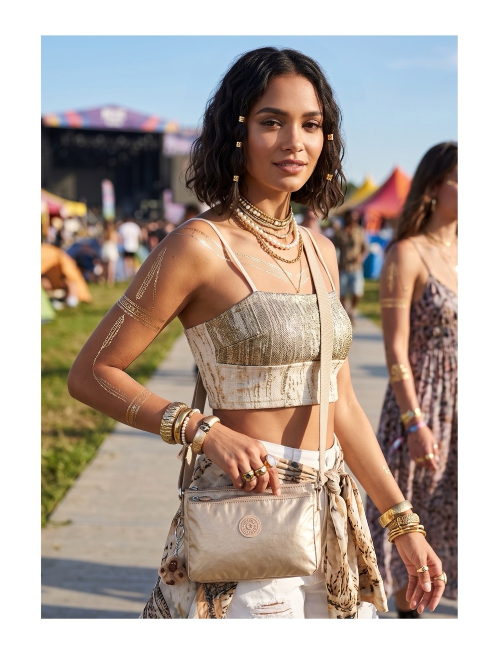 Kipling ✪ Eve Lightweight Crossbody Handbag Bag ✪ Monkey Keychain ✪ Metal Gold